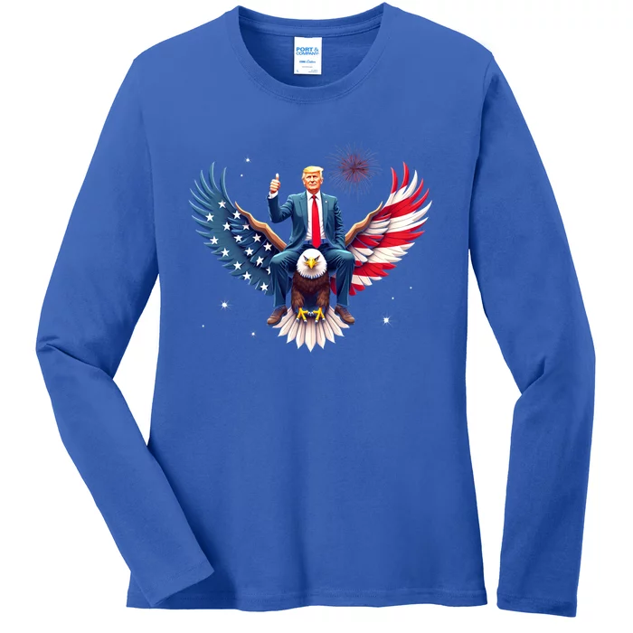 Donald Trump Riding An Eagle Bold Usa Us President 2024 Gift Ladies Long Sleeve Shirt