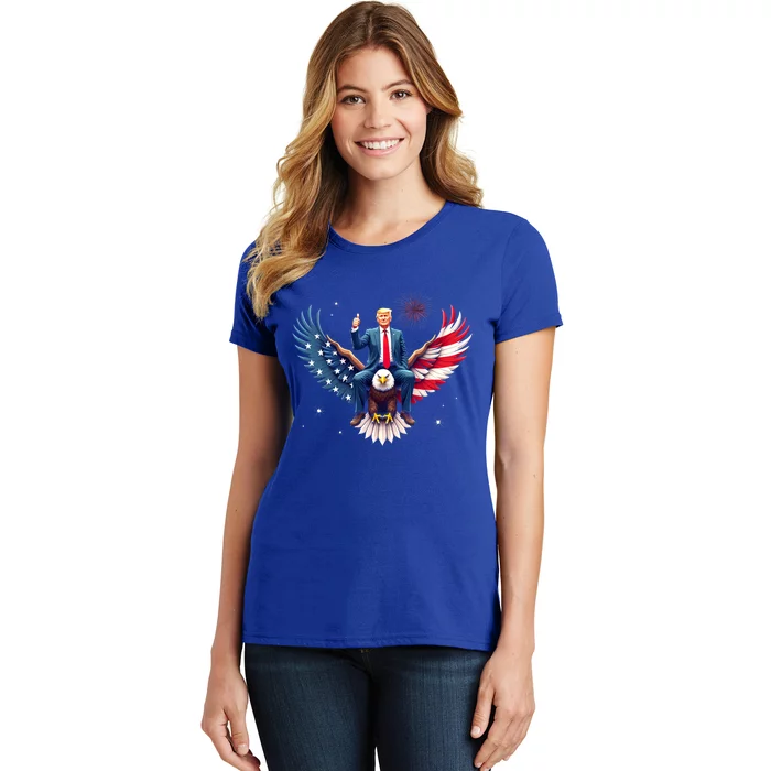 Donald Trump Riding An Eagle Bold Usa Us President 2024 Gift Women's T-Shirt