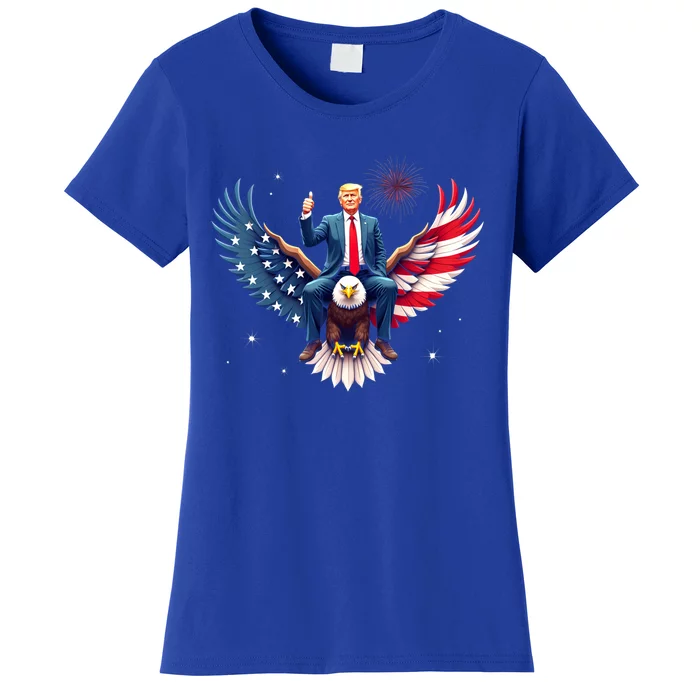 Donald Trump Riding An Eagle Bold Usa Us President 2024 Gift Women's T-Shirt