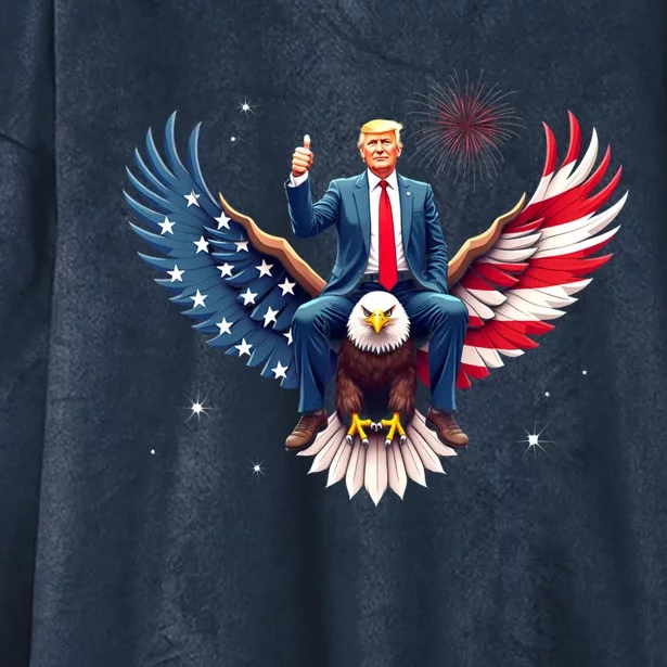 Donald Trump Riding An Eagle Bold Usa Us President 2024 Gift Hooded Wearable Blanket