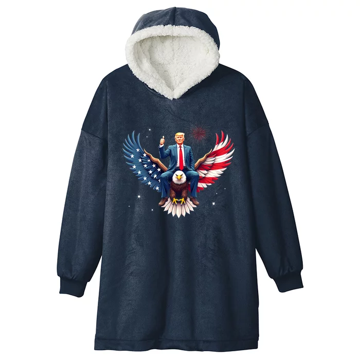 Donald Trump Riding An Eagle Bold Usa Us President 2024 Gift Hooded Wearable Blanket