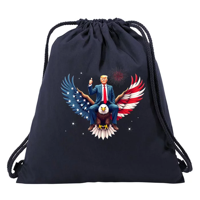 Donald Trump Riding An Eagle Bold Usa Us President 2024 Gift Drawstring Bag