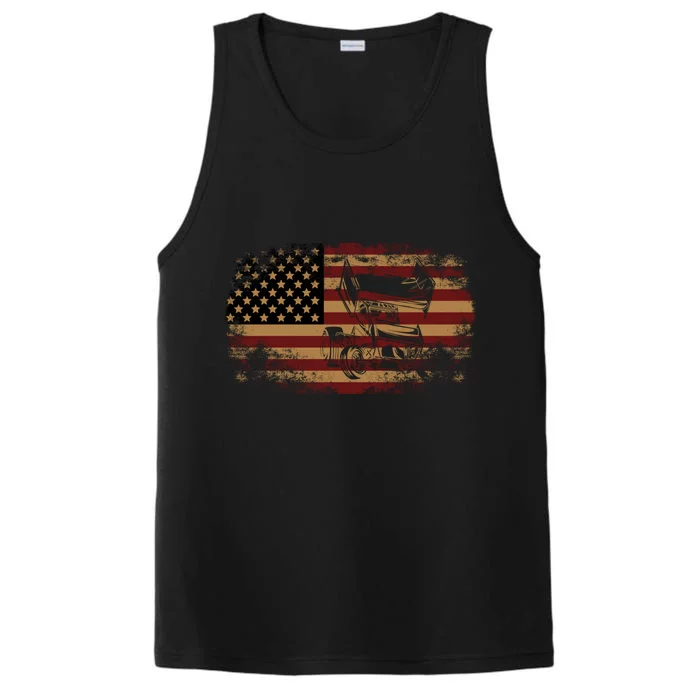 Dirt Track Racing Sprint Car Vintage Usa American Flag Gift Performance Tank