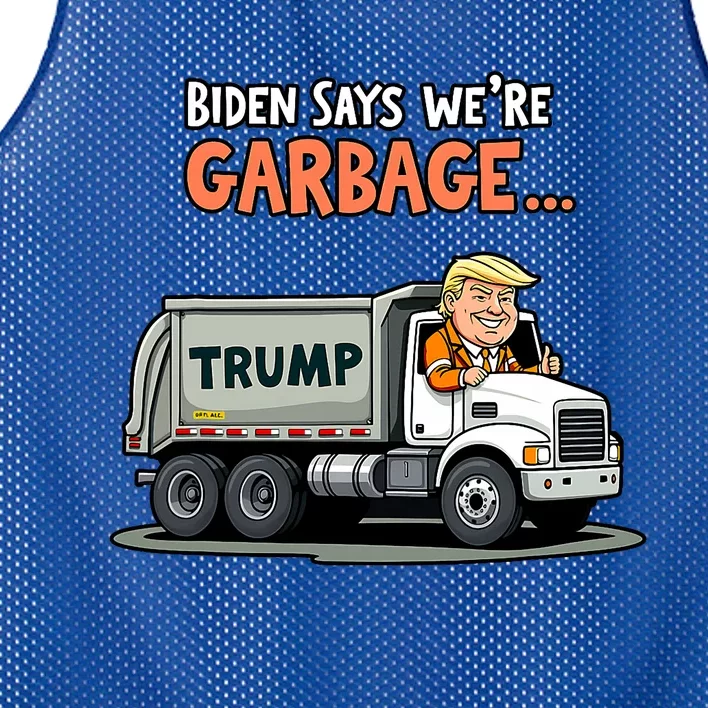 Donald Trump Rides In Garbage Truck Mesh Reversible Basketball Jersey Tank