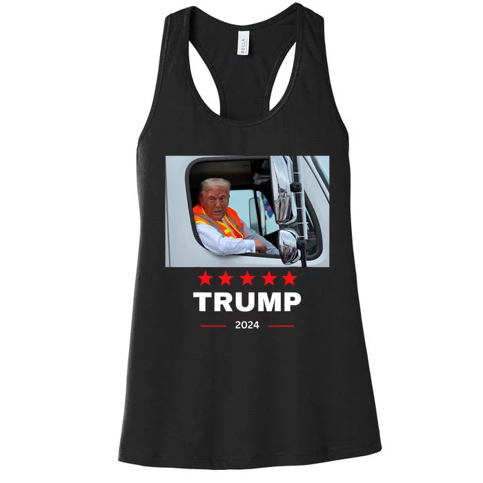 Donald Trump Rides In Garbage Truck Women's Racerback Tank