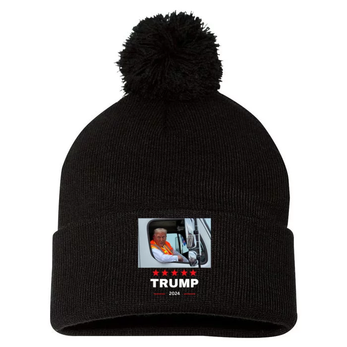 Donald Trump Rides In Garbage Truck Pom Pom 12in Knit Beanie