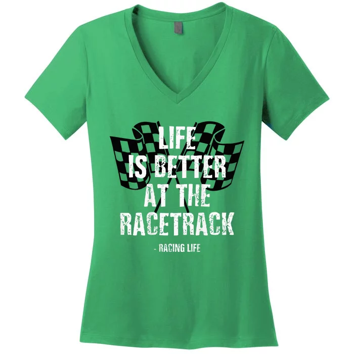 Dirt Track Racing Gear Checker Flag Racing Race Flag Women's V-Neck T-Shirt