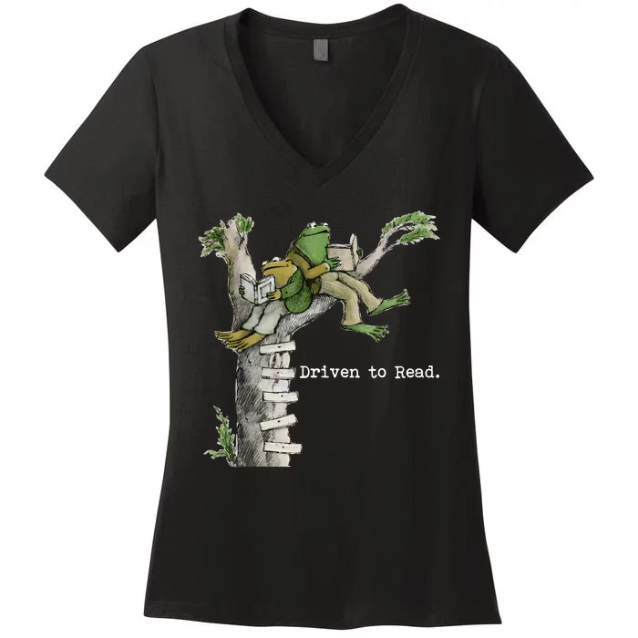 Driven To Read Frog And Toad Library Reading Women's V-Neck T-Shirt