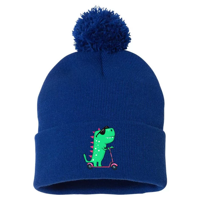 Dinosaur Trex Riding Scooter Pom Pom 12in Knit Beanie