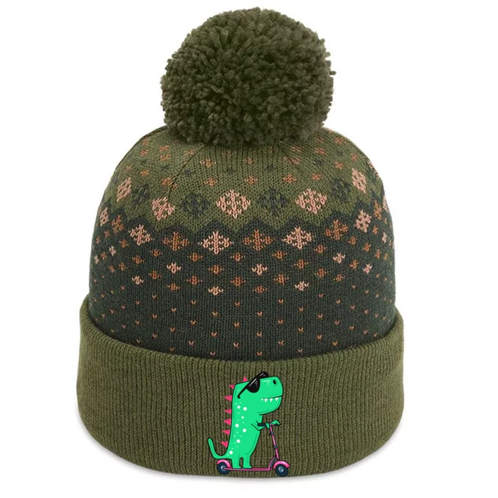 Dinosaur Trex Riding Scooter The Baniff Cuffed Pom Beanie