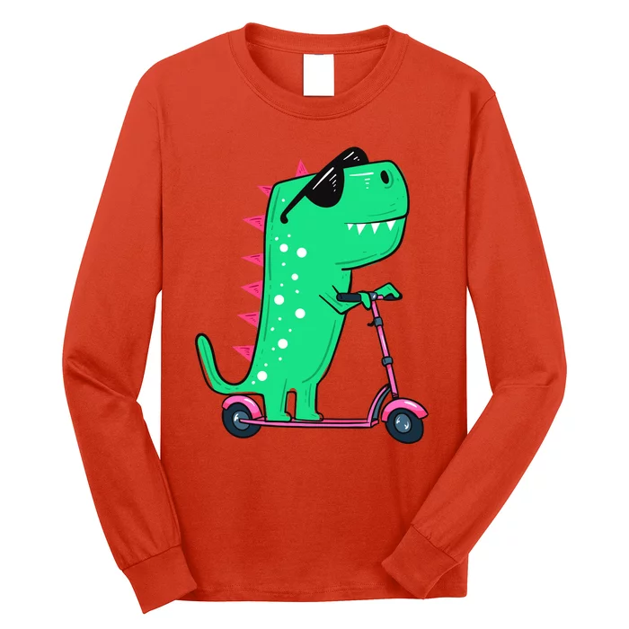 Dinosaur Trex Riding Scooter Long Sleeve Shirt