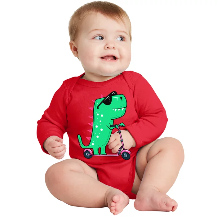 Dinosaur Trex Riding Scooter Baby Long Sleeve Bodysuit