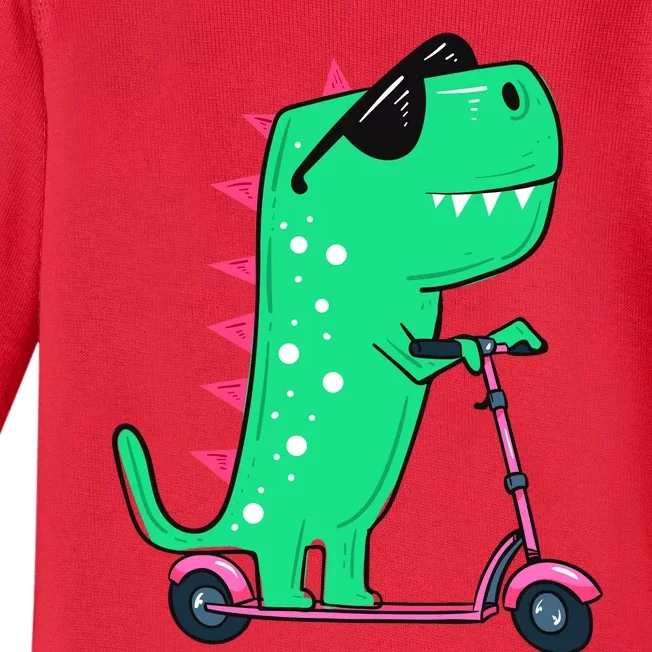 Dinosaur Trex Riding Scooter Baby Long Sleeve Bodysuit