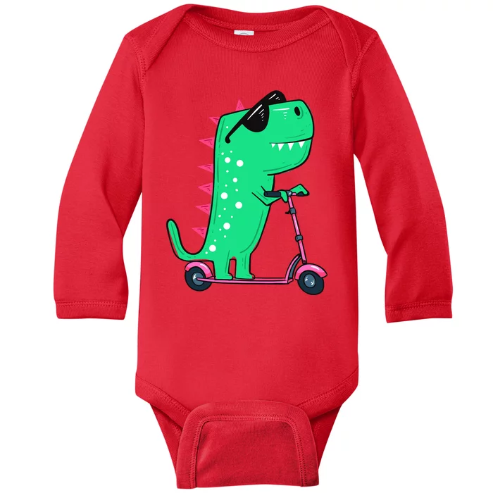 Dinosaur Trex Riding Scooter Baby Long Sleeve Bodysuit