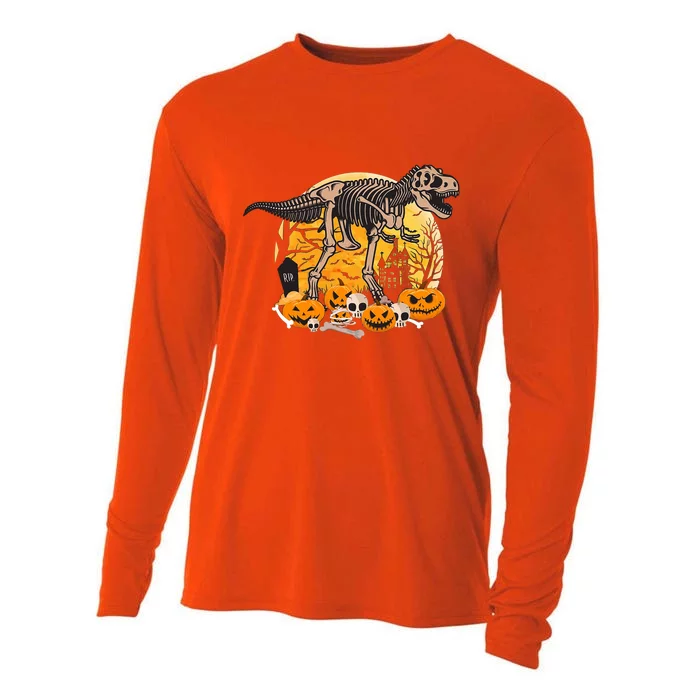 Dinosaur T Rex Skeleton Pumpkin Halloween Vibe Costume Gift Cooling Performance Long Sleeve Crew