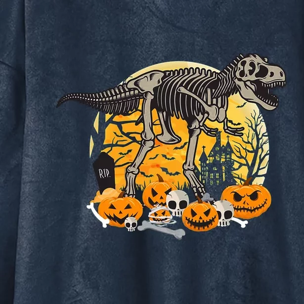 Dinosaur T Rex Skeleton Pumpkin Halloween Vibe Costume Gift Hooded Wearable Blanket