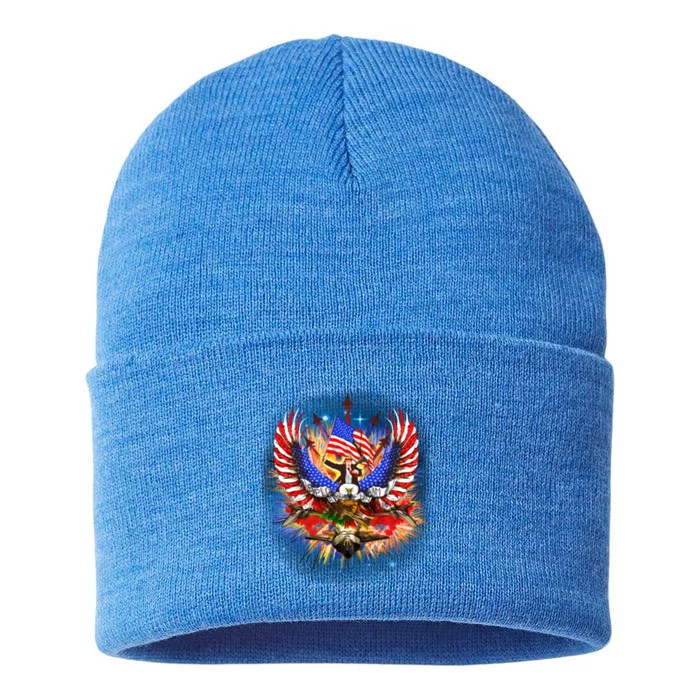 Donald Trump Riding Eagle Next Us President 2024 Epic Battle Gift Sustainable Knit Beanie