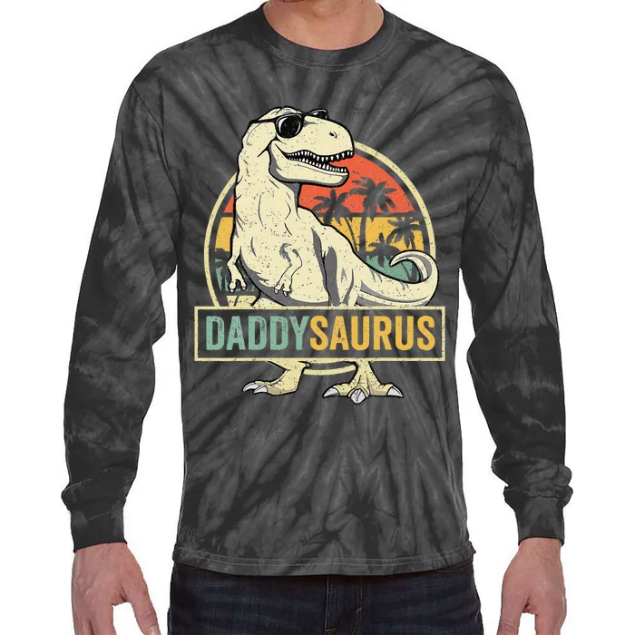 Daddysaurus T Rex Dinosaur Daddy Saurus Family Matching Tie-Dye Long Sleeve Shirt