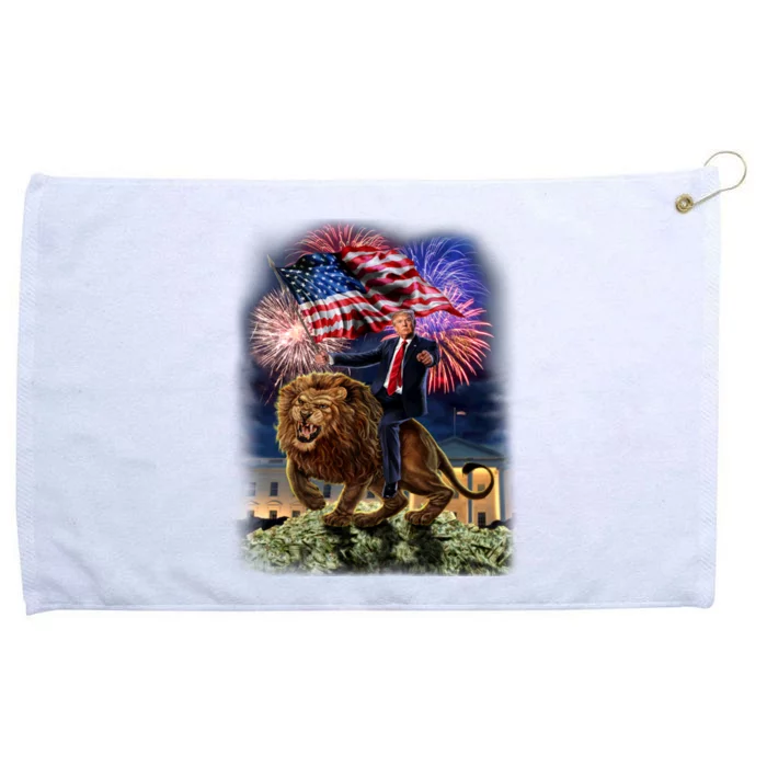 Donald Trump Riding Lion American Flag Trump 2024 Gift Grommeted Golf Towel