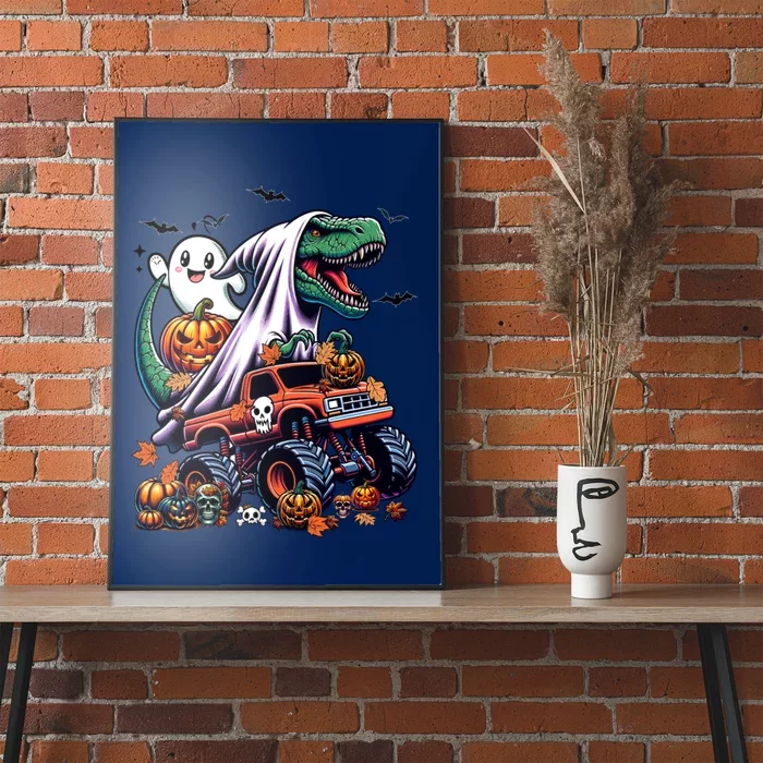 Dinosaur T Rex Ghost Riding Monster Trucks Pumpkin Halloween Poster