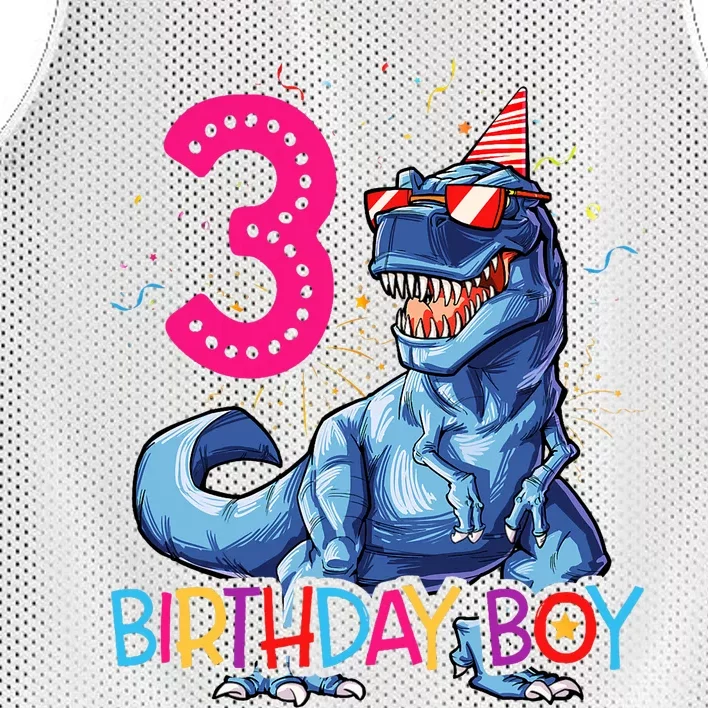 Dinosaur T Rex 3 Year Old 3rd Birthday Mesh Reversible Basketball Jersey Tank