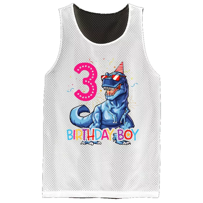 Dinosaur T Rex 3 Year Old 3rd Birthday Mesh Reversible Basketball Jersey Tank