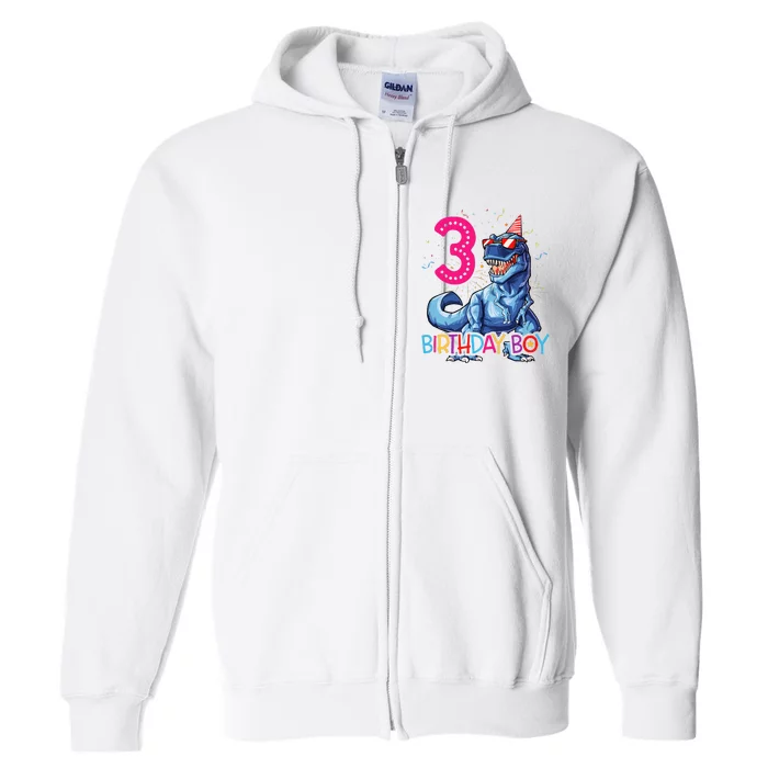 Dinosaur T Rex 3 Year Old 3rd Birthday Full Zip Hoodie