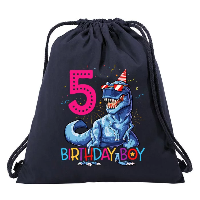 Dinosaur T Rex 5 Year Old 5th Birthday Drawstring Bag