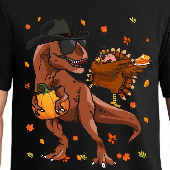 Dabbing Turkey Riding TRex Thanksgiving TRex Lover Funny Gift Pajama Set