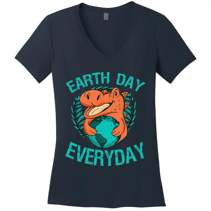 Dinosaur T Rex Earth Day Everyday Environment Ecology Save Women's V-Neck T-Shirt