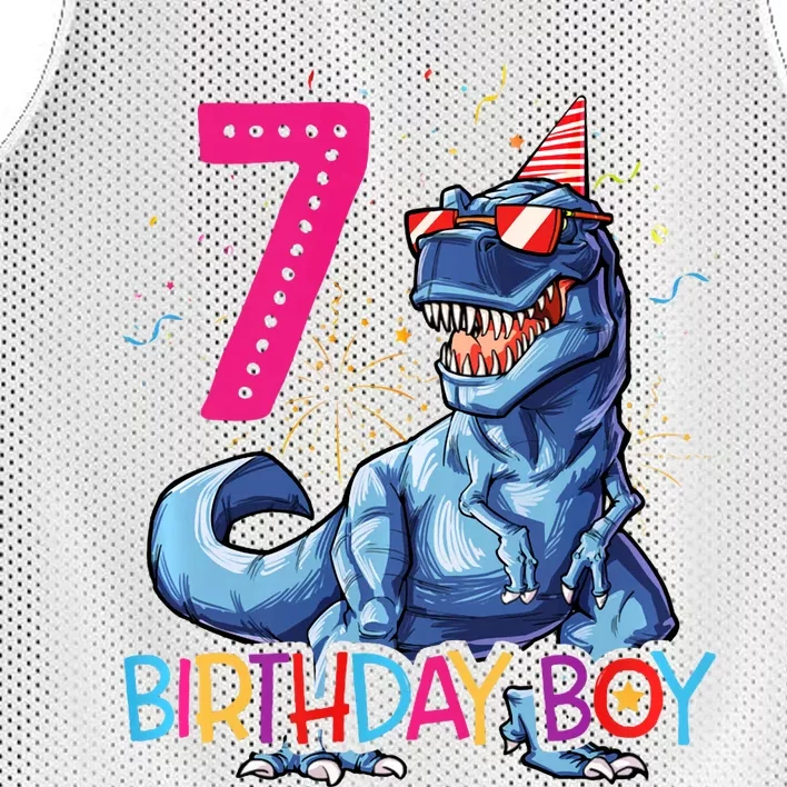 Dinosaur T Rex 7 Year Old 7th Birthday Mesh Reversible Basketball Jersey Tank