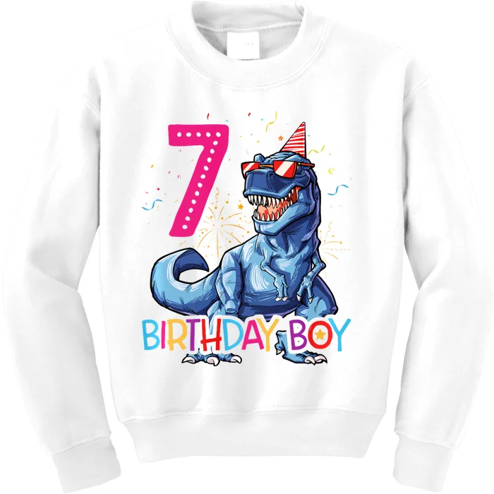 Dinosaur T Rex 7 Year Old 7th Birthday Kids Sweatshirt