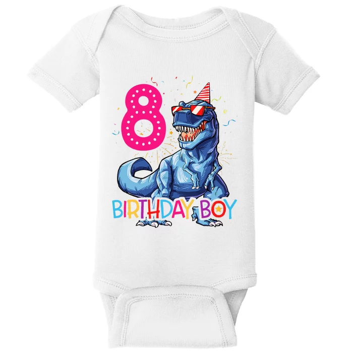 Dinosaur T Rex 8 Year Old 8th Birthday Baby Bodysuit