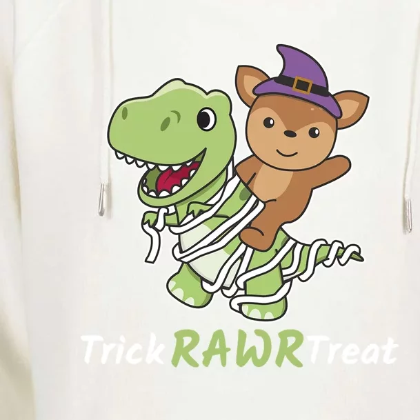 Deer Trick Rawr Treat Halloween Mummy TRex Deer Halloween Meaningful Gift Womens Funnel Neck Pullover Hood