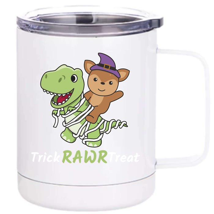 Deer Trick Rawr Treat Halloween Mummy TRex Deer Halloween Meaningful Gift Front & Back 12oz Stainless Steel Tumbler Cup