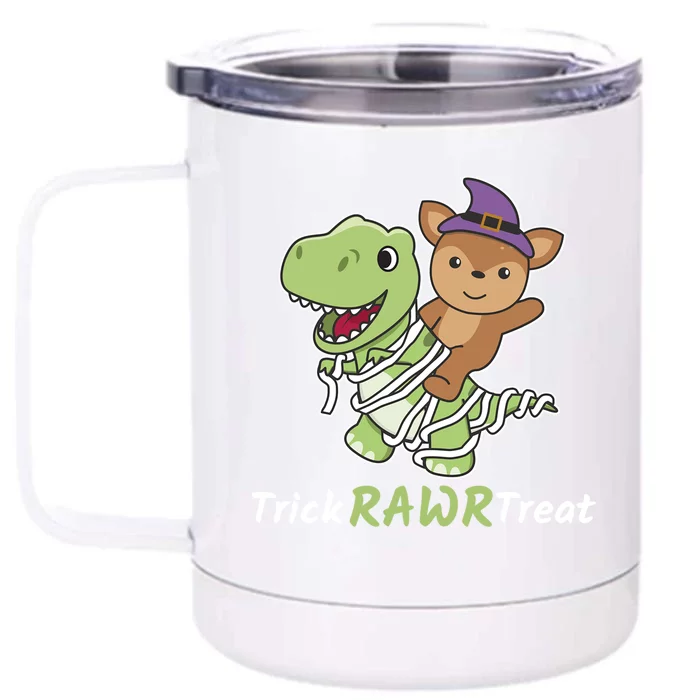 Deer Trick Rawr Treat Halloween Mummy TRex Deer Halloween Meaningful Gift Front & Back 12oz Stainless Steel Tumbler Cup