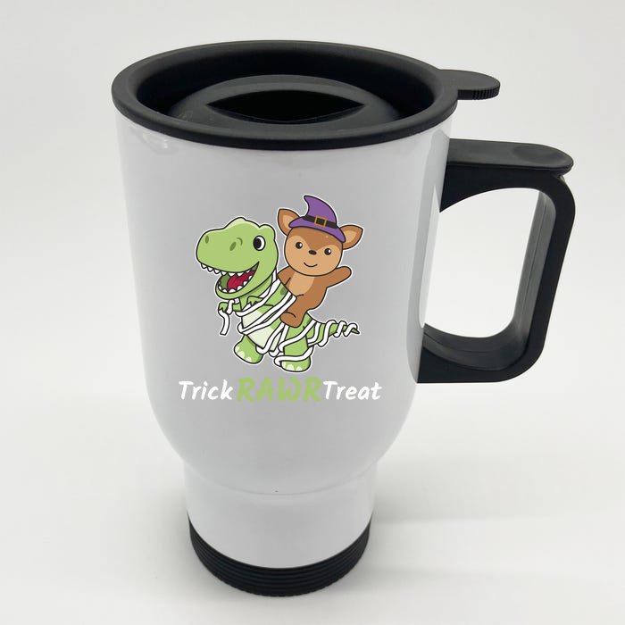 Deer Trick Rawr Treat Halloween Mummy TRex Deer Halloween Meaningful Gift Front & Back Stainless Steel Travel Mug