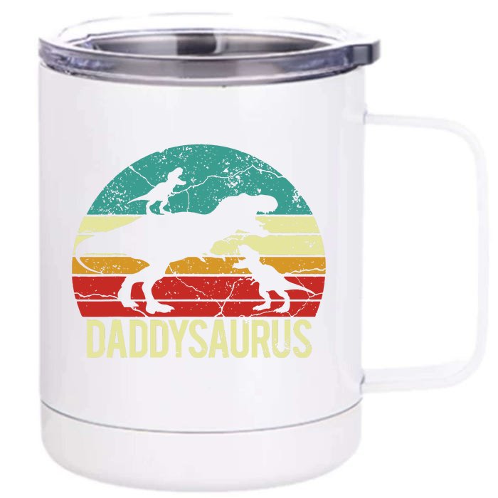 Daddysaurus T Rex Dinosaur Dad Daddy Saurus Family Matching Front & Back 12oz Stainless Steel Tumbler Cup