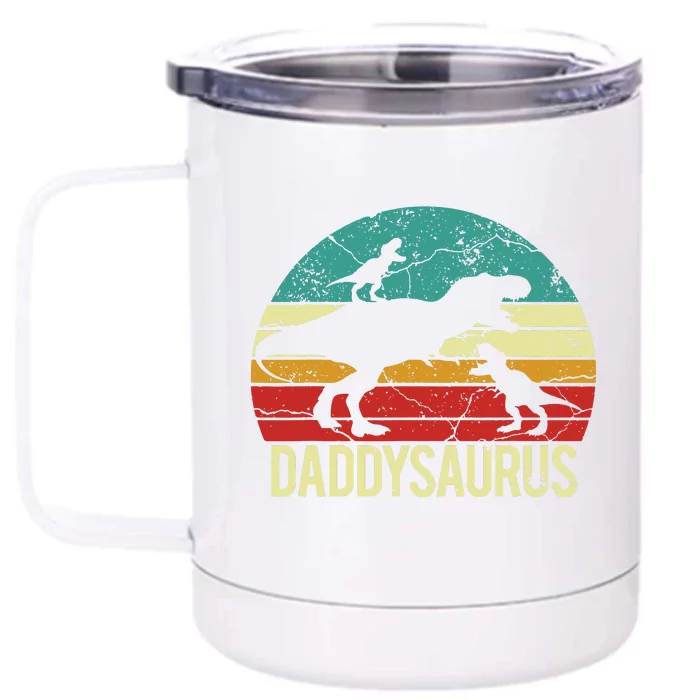 Daddysaurus T Rex Dinosaur Dad Daddy Saurus Family Matching Front & Back 12oz Stainless Steel Tumbler Cup