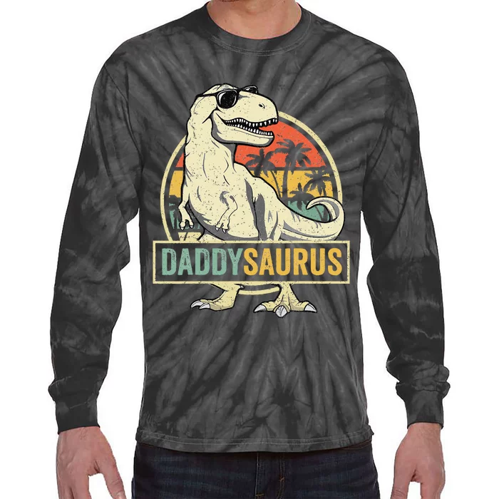 Daddysaurus T Rex Dinosaur Daddy Saurus Fathers Day Gift Dad Tie-Dye Long Sleeve Shirt