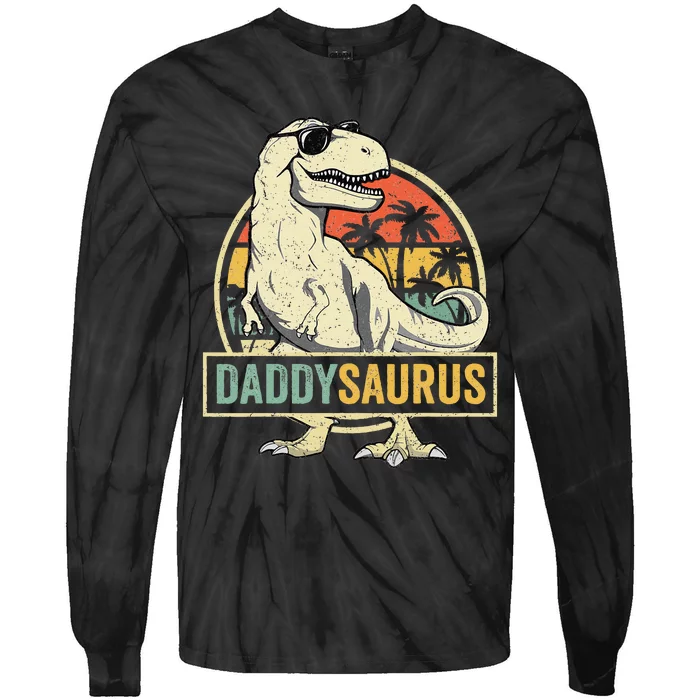 Daddysaurus T Rex Dinosaur Daddy Saurus Fathers Day Gift Dad Tie-Dye Long Sleeve Shirt