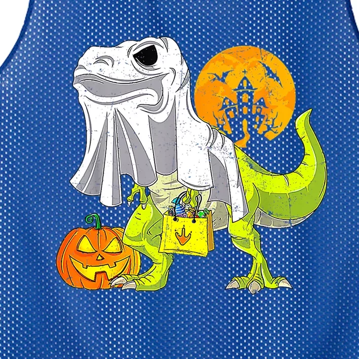 Dinosaur T Rex Skeleton Pumpkin With Moon Halloween Costume Great Gift Mesh Reversible Basketball Jersey Tank