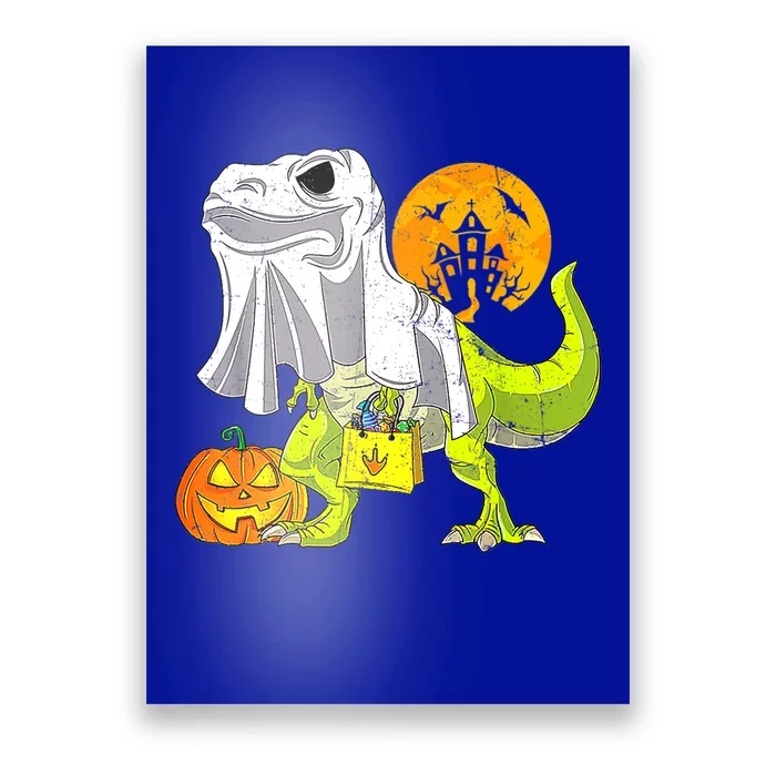 Dinosaur T Rex Skeleton Pumpkin With Moon Halloween Costume Great Gift Poster