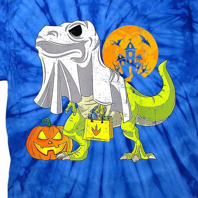 Dinosaur T Rex Skeleton Pumpkin With Moon Halloween Costume Great Gift Tie-Dye T-Shirt