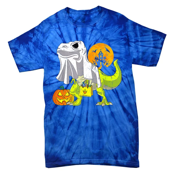 Dinosaur T Rex Skeleton Pumpkin With Moon Halloween Costume Great Gift Tie-Dye T-Shirt