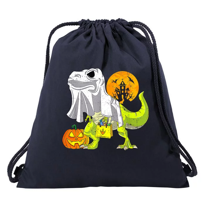 Dinosaur T Rex Skeleton Pumpkin With Moon Halloween Costume Great Gift Drawstring Bag