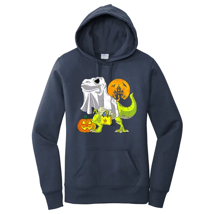 Dinosaur T Rex Skeleton Pumpkin With Moon Halloween Costume Great Gift Women's Pullover Hoodie