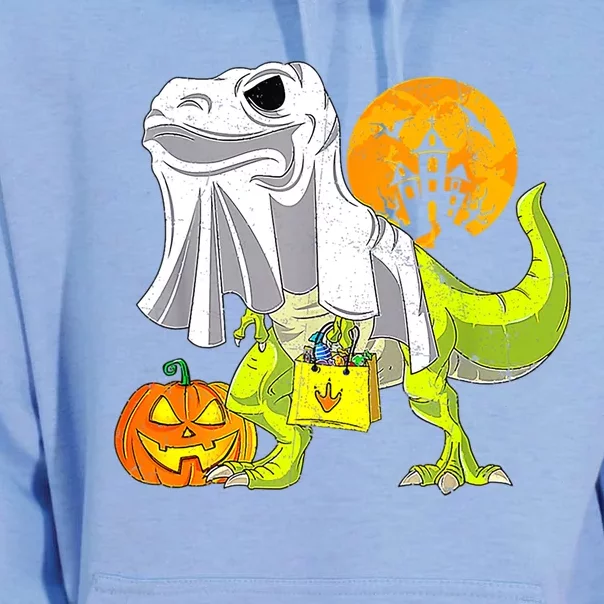 Dinosaur T Rex Skeleton Pumpkin With Moon Halloween Costume Great Gift Unisex Surf Hoodie