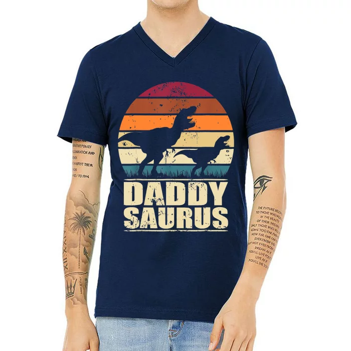 Daddysaurus T Rex Dinosaur Daddy Saurus Family Matching V-Neck T-Shirt