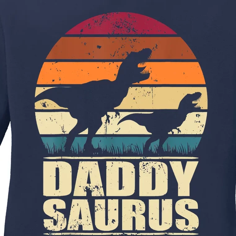 Daddysaurus T Rex Dinosaur Daddy Saurus Family Matching Ladies Long Sleeve Shirt